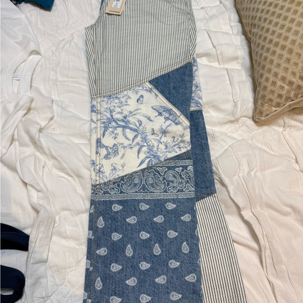 Alice + Olivia Patchwork Patterned Jeans Size 24 … - image 3